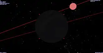 Vue de Gliese 674 b et de son étoile (Gliese 674) dans Celestia.