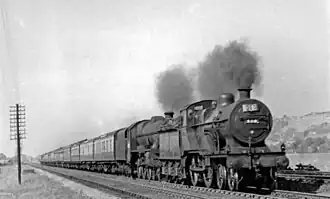 Double traction de la 530 et d'une classe Jubilee en tête de l'express Devonian de Bradford à Kingswear (1949).