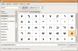 Description de l'image Gnome character map showing hebrew letters some are selected for copying.png.