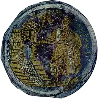 La résurrection de Lazare, verre peint à l'or (IVe&nbsp;siècle).