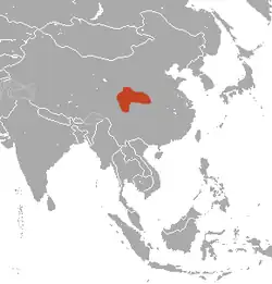Carte de l'Asie du sud est avec une tache rouge au centre de la Chine
