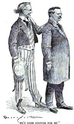 Caricature de deux hommes se tenant l'un devant l'autre.