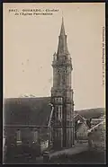 Le clocher de l'église paroissiale (carte postale, vers 1925).