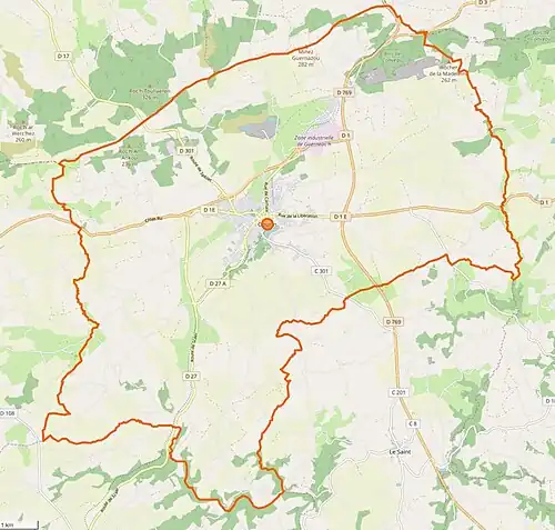 Carte en couleurs représentant les limites d'une commune.