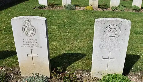 Tombes de soldats britanniques tombés le 9 avril 1917,  premier jour de la Bataille d'Arras.