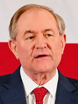 Jim Gilmore, gouverneur de la Virginie de 1998 à 2002. Il annonce sa candidature le 30 juillet 2015, puis son retrait le 12 février 2016.