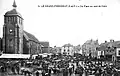 Grand-Fougeray ː la Place de l'église un jour de foire vers 1925 (carte postale).
