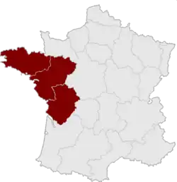 La circonscription électorale européenne Ouest et la ZEAT Ouest de l'Insee.