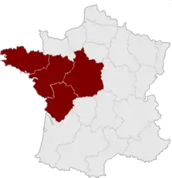 Le Grand Ouest français selon le Cancéropôle Grand Ouestet l'Établissement français du sang (EFS).
