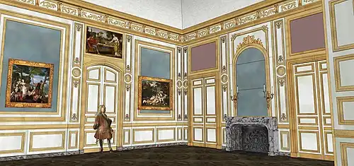 Essai de restitution du Grand Cabinet de l'aile des marronniers, avec les toiles en place vers 1705.