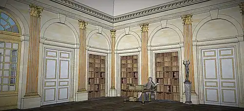 Restitution du grand cabinet des livres de l'aile de la bibliothèque de Fouquet à Saint-Mandé, vers 1660 (autre point de vue).