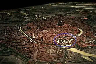 Ellipse insulaire et Petite France (en bleu) en 1727