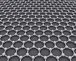 À une échelle atomique, le graphène a des atomes de carbone organisés comme une structure en alvéoles de nid d'abeilles.