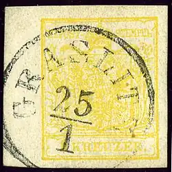 Timbre autrichien des années 1850, oblitéré « Graslitz ».
