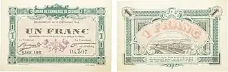 Billet de 1 franc de la Chambre de Commerce de Grenoble du 14 septembre 1916