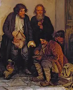 groupe de paysans sous le porche