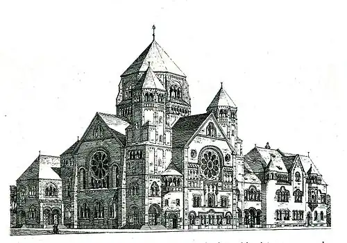 Vue de la Grande Synagogue avec la maison communautaire de la Kasernenstraße