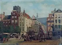 La statue et la Grotemarkt au XIXe&nbsp;siècle (huile de Franciscus Lodewijk van Gulik (1841-1899)).