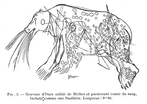 Gravure d'ours blessé/mourant.