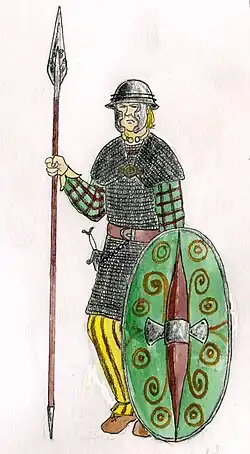 Thorakitès celte équipé d'un thuréos et d'une cotte de mailles.