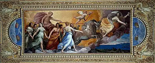 Guido Reni, fresque du Chariot de l'Aube sur la voûte du casino du palais Pallavicini Rospigliosi (anciennement Borghèse)