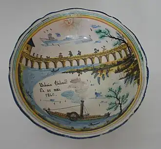 Guillaume Gallas, Saladier à décor d'Inexplosible (1840).