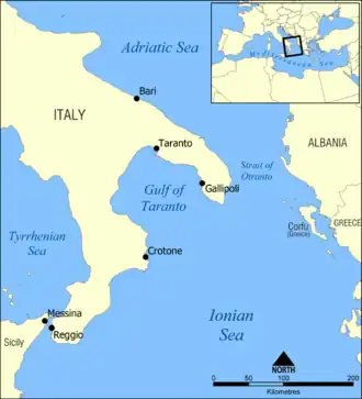 Carte du golfe de Tarente.