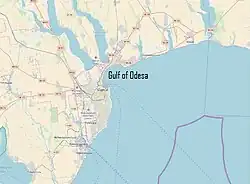 Carte de la côte sud-ouest de l'Ukraine, avec le golfe d'Odessa en son centre.