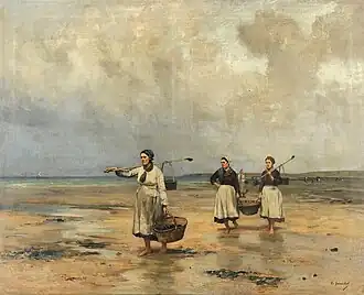Gustave Le Sénéchal de Kerdréoret : Pêcheuses d'huîtres à l'embouchure de la Somme (XIXe siècle).