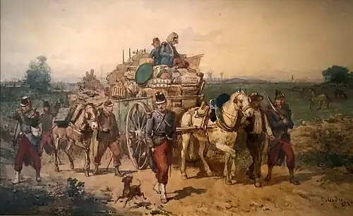Convoi militaire en route, aquarelle, vers 1870-1880.