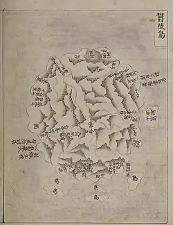 廣輿圖 (Gwang Yeodo,1737-1776)Cette carte montrait Ulleungdo avec une petite île au large de sa rive orientale appelée "la soi-disante Usando" (所謂 于山島).