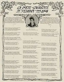 Page extraite du magazine Femina avec un portrait en miniature rond d'Hélène Picard et son poème.