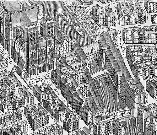 Le Petit-Pont sur le plan de Turgot (1739).