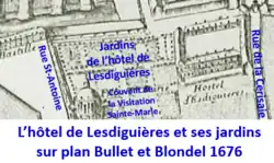 Hôtel Lesdiguières sur plan Bulllet et Blondel de 1676