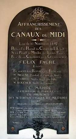 Détail du vestibule d'entrée : l'affranchissement des canaux du Midi (1897).