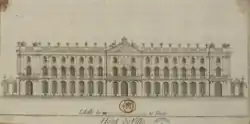 Gravure au burin sur papier vergé de l'Hôtel de Ville de la ville de Nancy construit sur la place Stanislas entre 1752 et 1755.