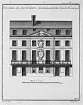 Elévation du côté de l’entrée du bâtiment de la Comédie Françoise, 1752-1756, Paris, BSG, FOL V 255 (1) INV 295 RES. vol 1 ; FOL V 255 (2) INV 296 RES. vol 2