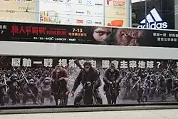 Deux grandes affiches représentant de nombreux singes.