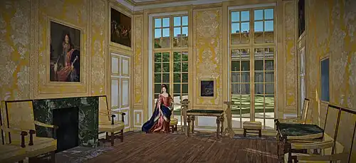 Restitution de la chambre à coucher de Louvois, en l'hôtel Louvois, 1690 (le lit n'est pas représenté)