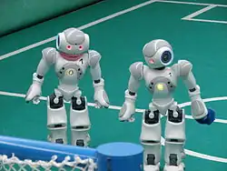 Robots Nao joueurs de football lors de la RoboCup 2010 à Leipzig.