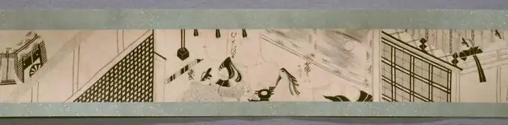 Peinture construite à l'encre. Hakubyō Genji monogatari emaki, version monochrome du Dit du Genji, XVIe.