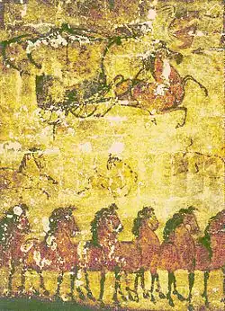 Peinture murale : un domaine d'élevage de chevaux. Han Orientaux. Horinger, Mongolie Intérieure.