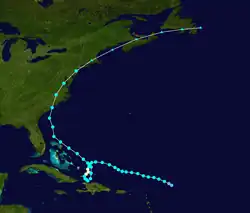 Trajectoire d'Hanna avant sa transition extratropicale