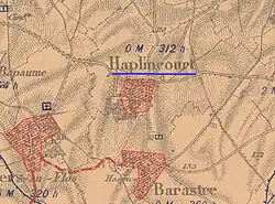 La carte des régions dévastées de 1920 montre que le village a été complètement détruit.