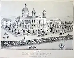 Dessin de l'ex-cathédrale de l'Immaculée-Conception de Harbour Grace en 1896