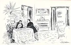 Dessin d'un homme et d'une femme dans un salon.