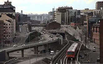 Rues de gauche à droite: Pääskylänkatu, Junatie (pont) et Lautatarhankatu.