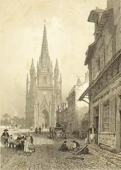 Félix Benoist : la place du marché et l'église vers 1865.