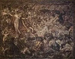 Henry de Groux, Le Festin chez Trimalcion : L'Apothéose de Dédale (panneau peint, escalier d'accès au foyer).