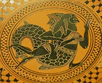 Intérieur d'une coupe de Siana attique à figures noires, vers -570/-560.